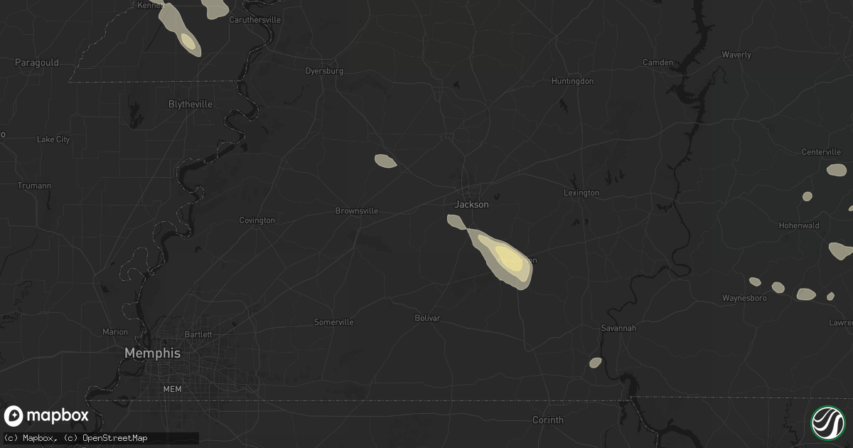 Hail map in Denmark, TN on August 26, 2026