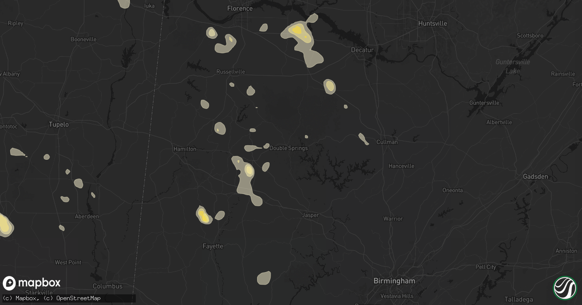 Hail map in Double Springs, AL on August 26, 2026