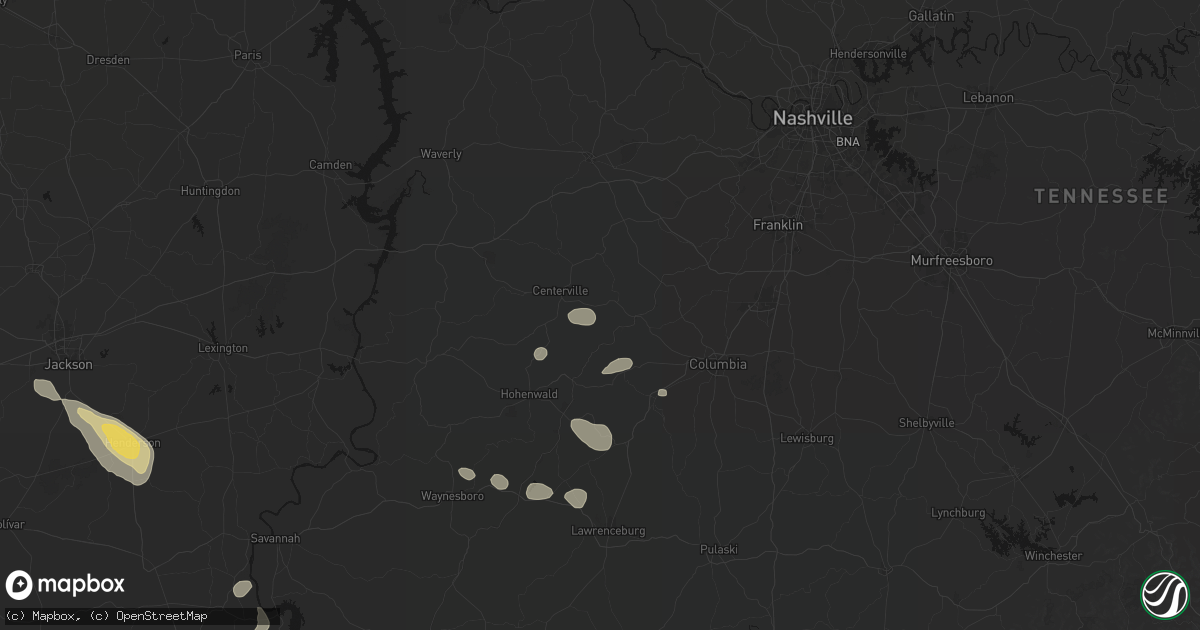 Hail map in Duck River, TN on August 26, 2026