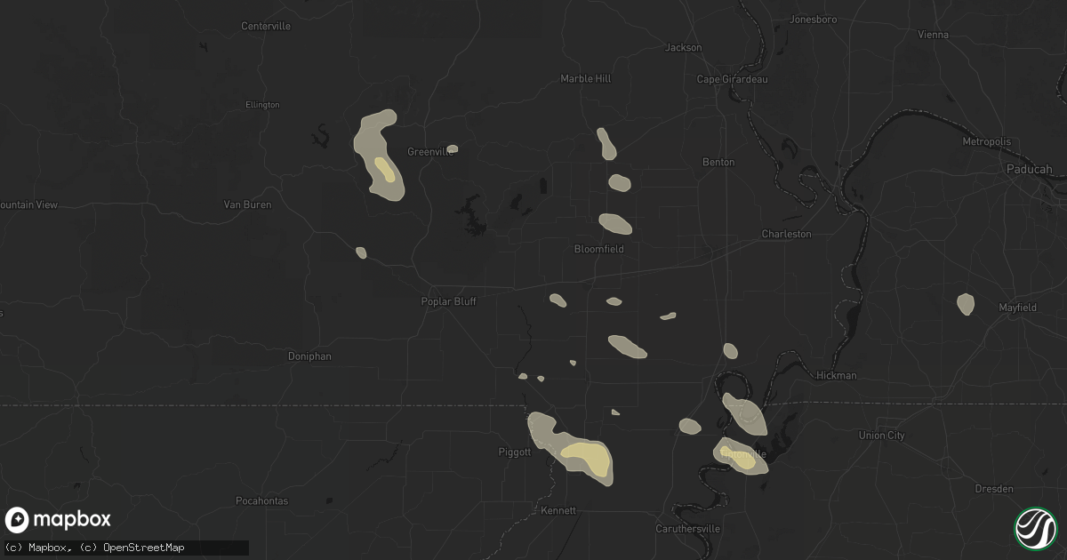 Hail map in Dudley, MO on August 26, 2026