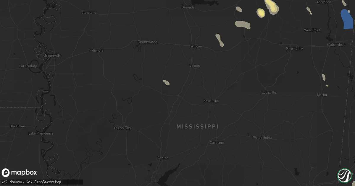 Hail map in Durant, MS on August 26, 2026