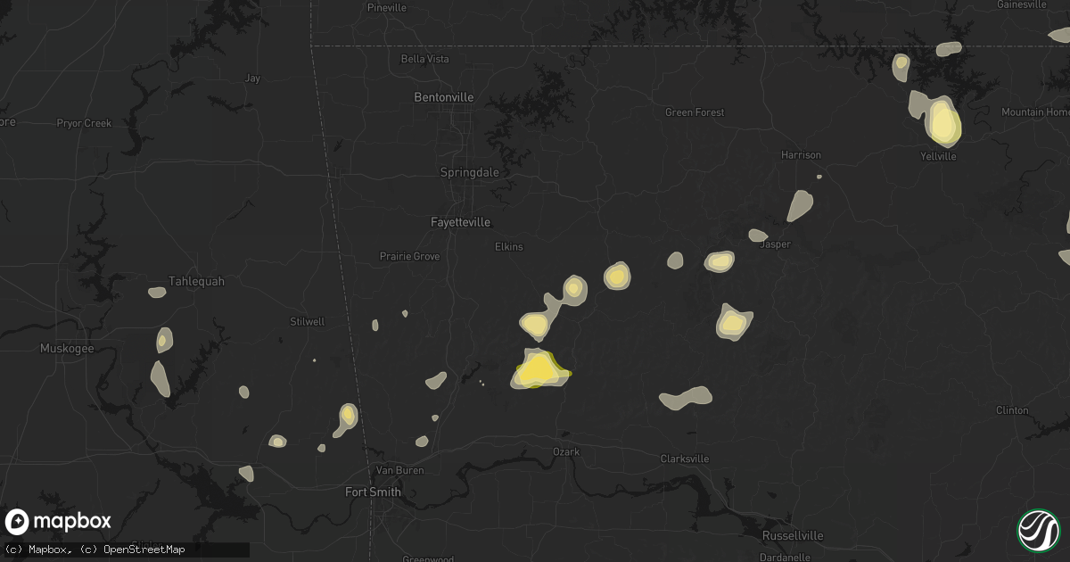 Hail map in Elkins, AR on August 26, 2026
