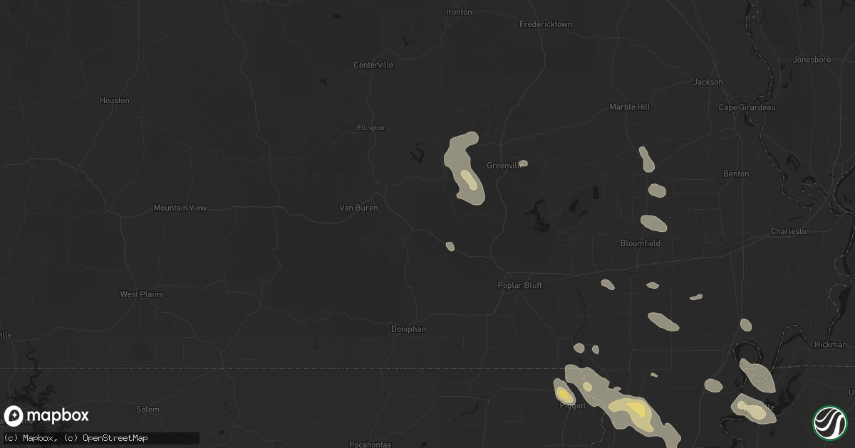 Hail map in Ellsinore, MO on August 26, 2026