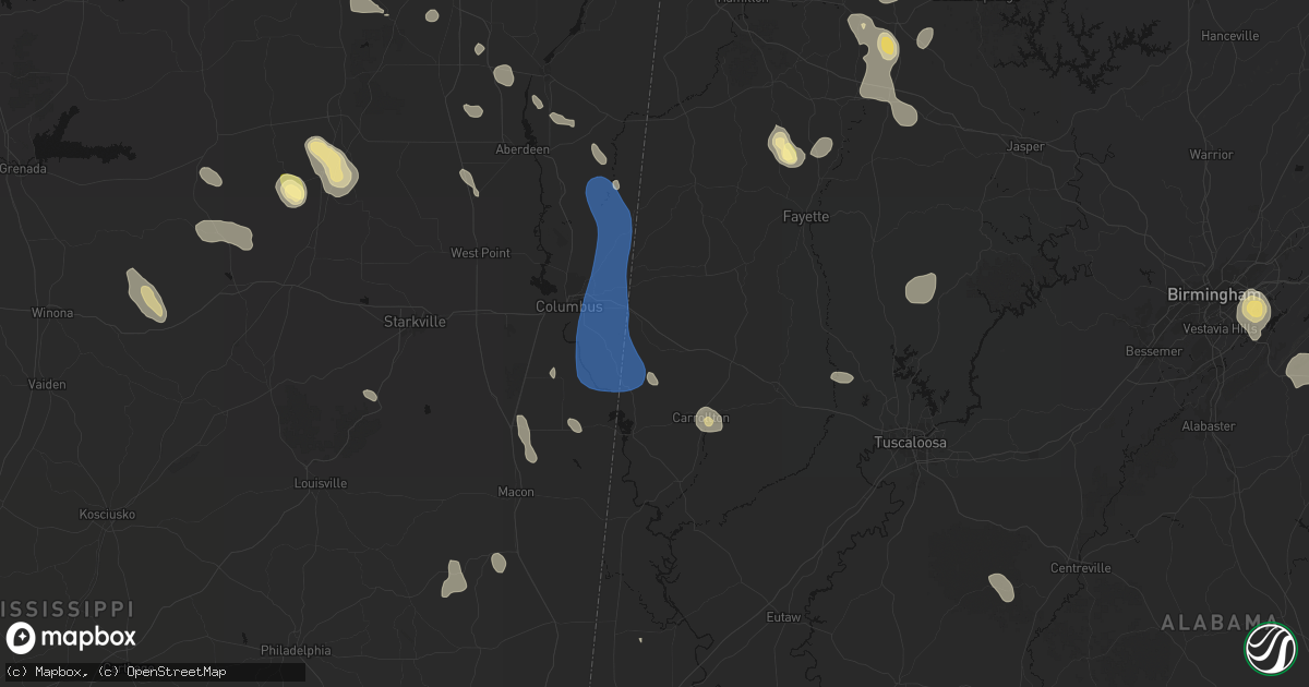 Hail map in Ethelsville, AL on August 26, 2026