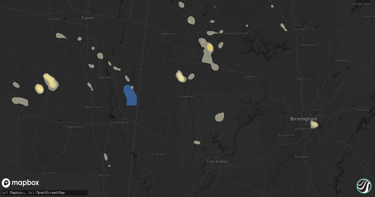 Hail map in Fayette, AL on August 26, 2026