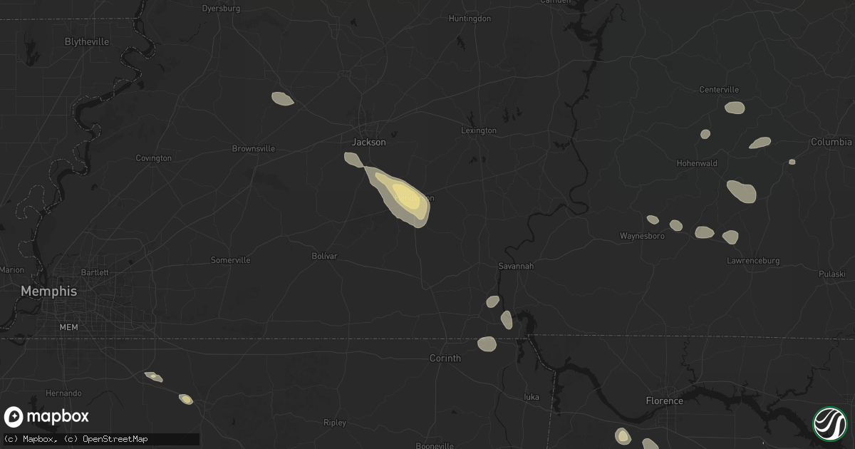 Hail map in Finger, TN on August 26, 2026