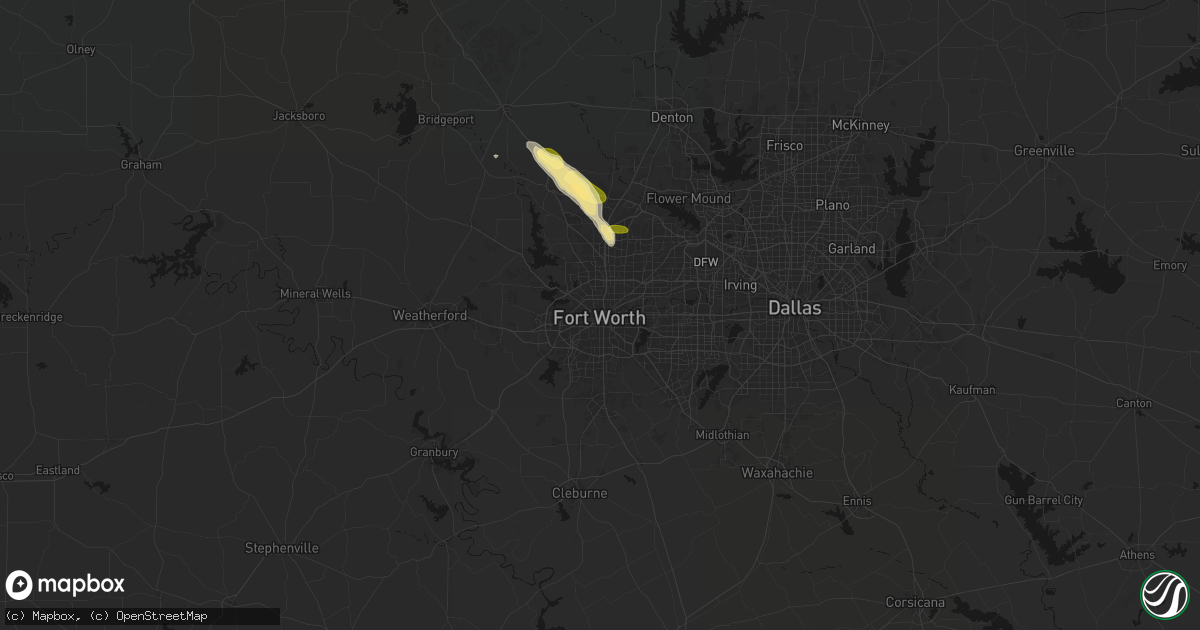 Hail map in Fort Worth, TX on August 26, 2026