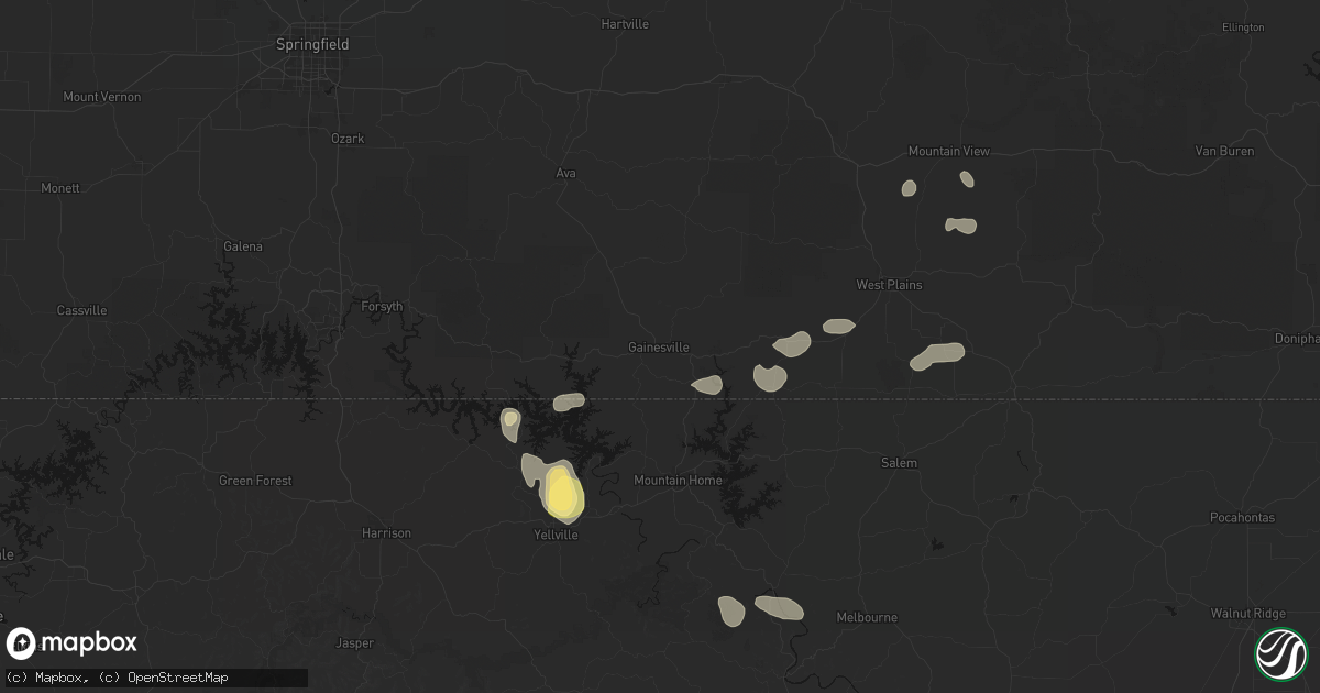 Hail map in Gainesville, MO on August 26, 2026