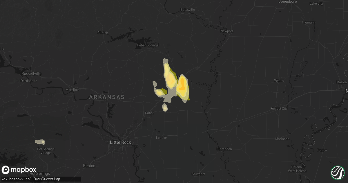 Hail map in Garner, AR on August 26, 2026