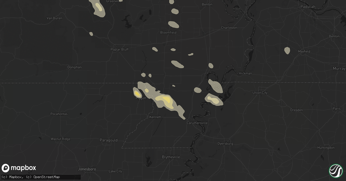 Hail map in Gideon, MO on August 26, 2026