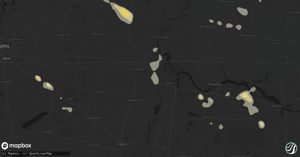 Hail map in Glen, MS on August 26, 2026