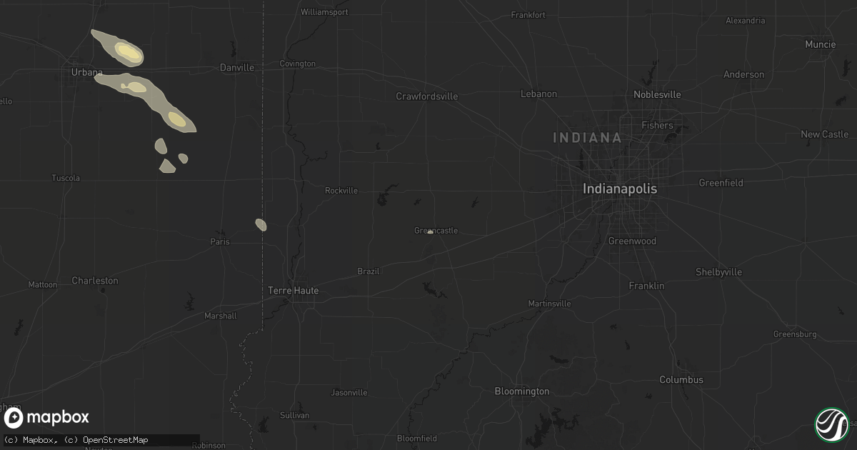 Hail map in Greencastle, IN on August 26, 2026