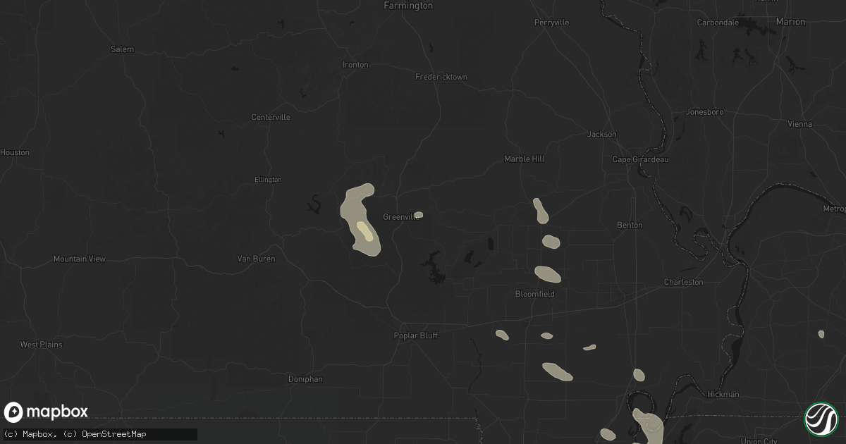 Hail map in Greenville, MO on August 26, 2026