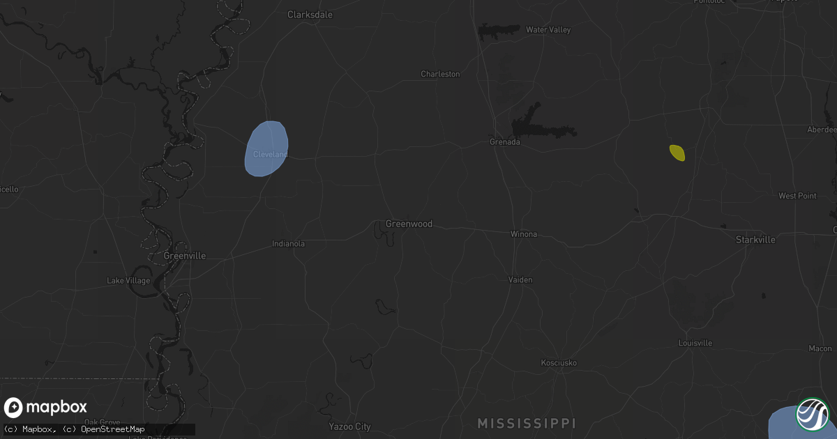 Hail map in Greenwood, MS on August 26, 2026