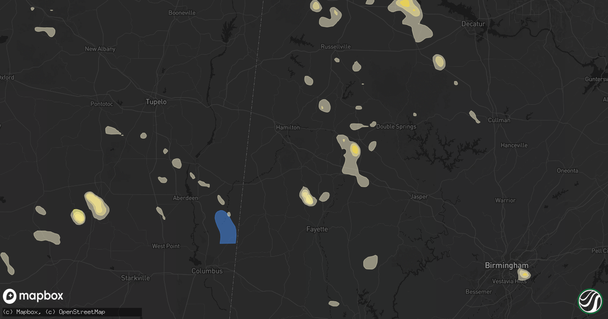 Hail map in Guin, AL on August 26, 2026
