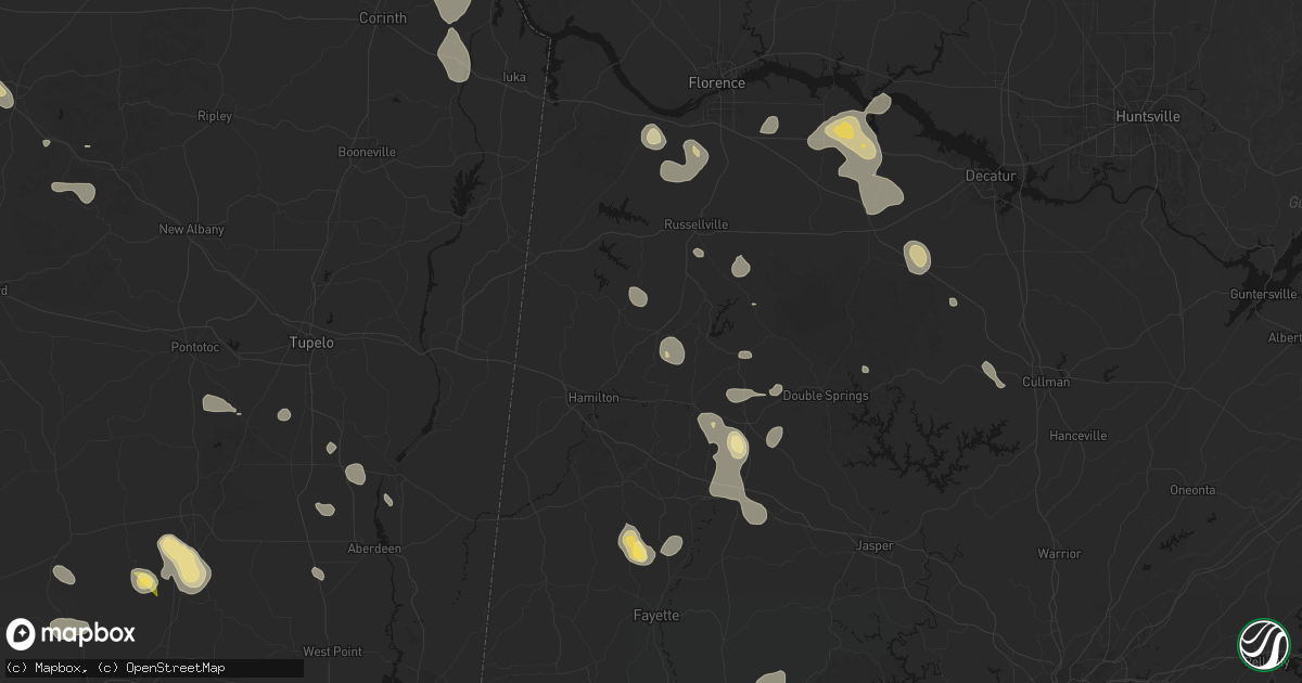 Hail map in Hackleburg, AL on August 26, 2026