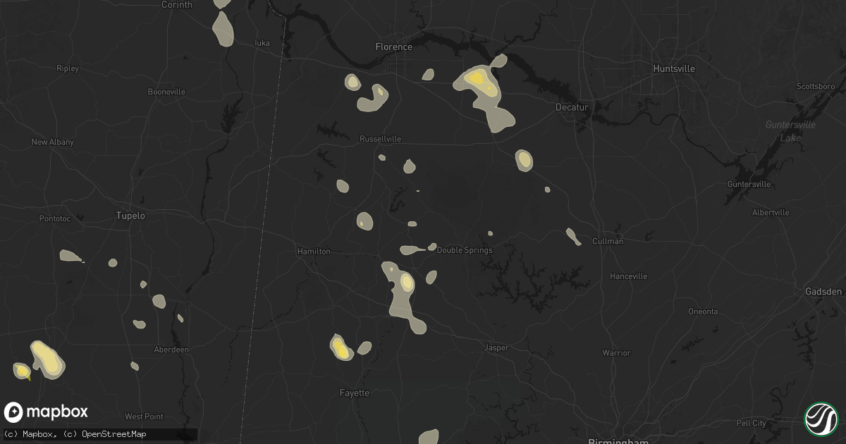 Hail map in Haleyville, AL on August 26, 2026