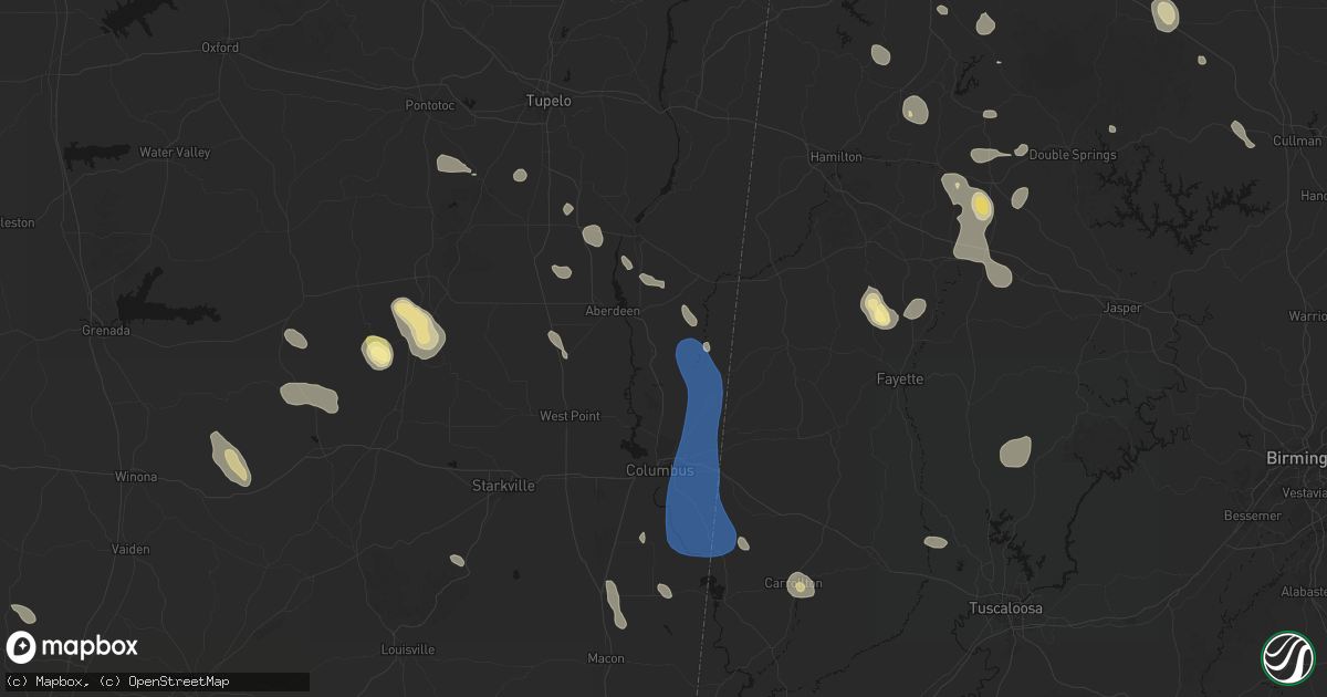 Hail map in Hamilton, MS on August 26, 2026