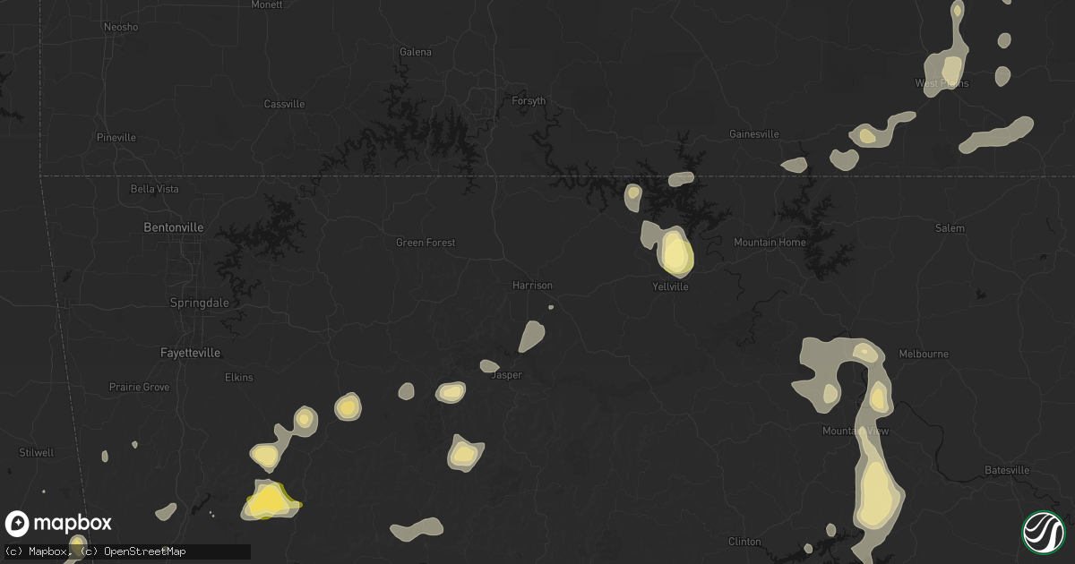 Hail map in Harrison, AR on August 26, 2026