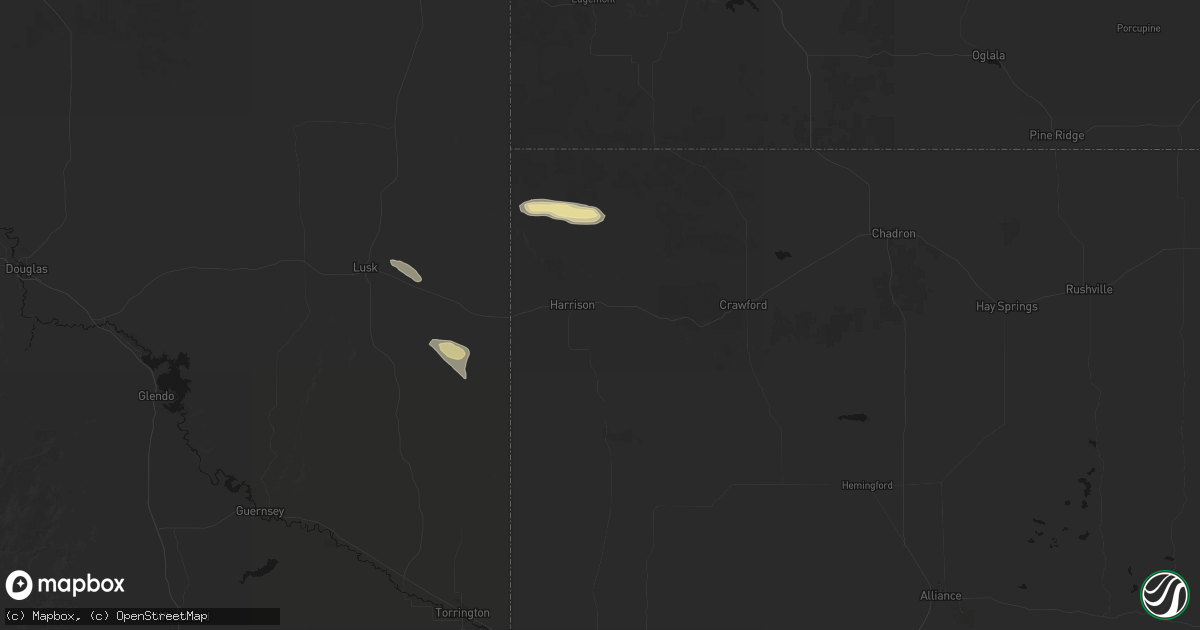 Hail map in Harrison, NE on August 26, 2026