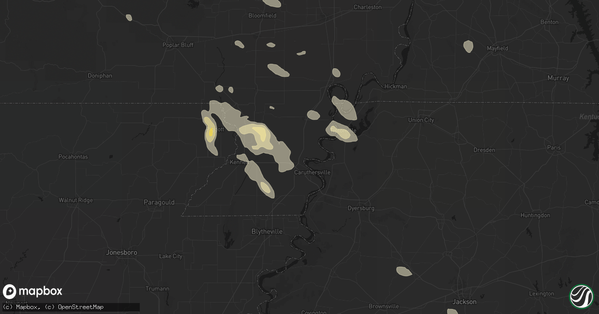 Hail map in Hayti, MO on August 26, 2026