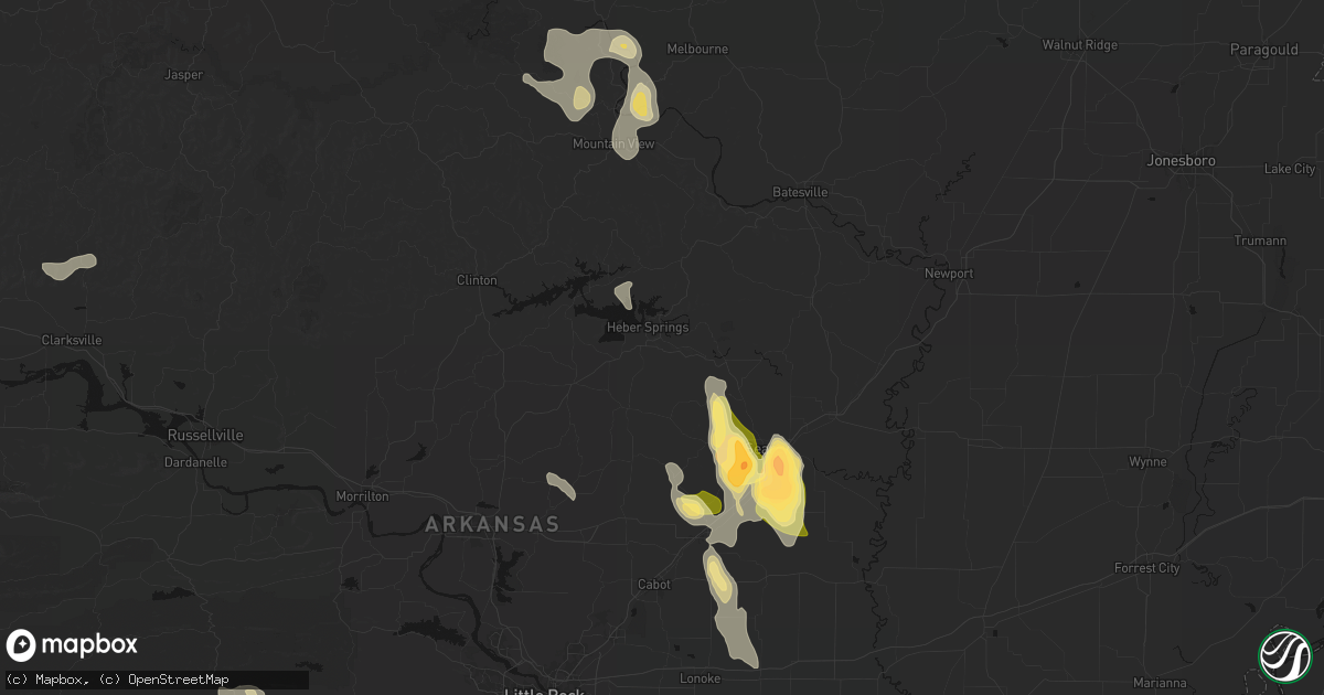 Hail map in Heber Springs, AR on August 26, 2026