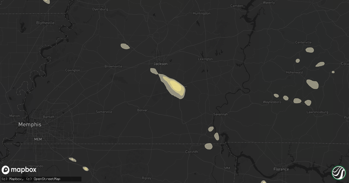 Hail map in Henderson, TN on August 26, 2026