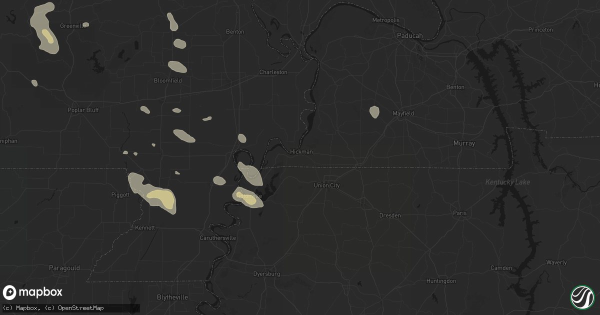 Hail map in Hickman, KY on August 26, 2026