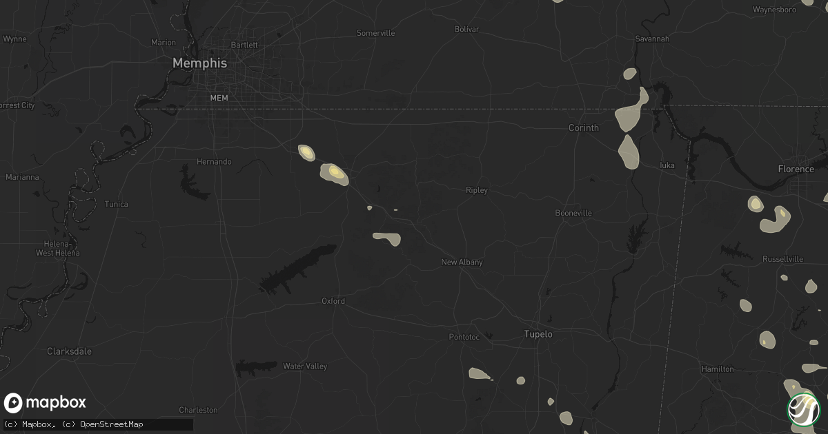 Hail map in Hickory Flat, MS on August 26, 2026