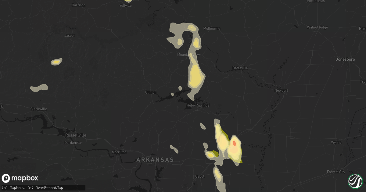 Hail map in Higden, AR on August 26, 2026