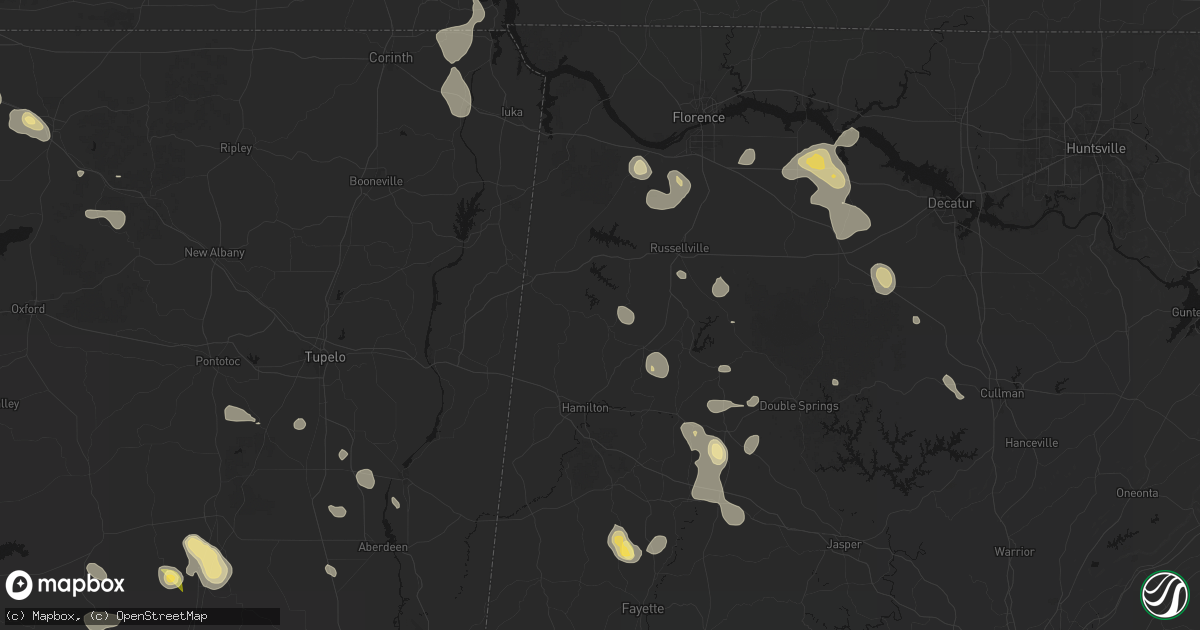Hail map in Hodges, AL on August 26, 2026