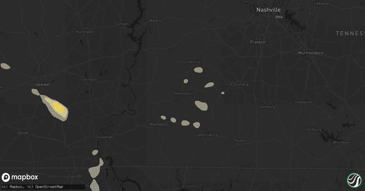 Hail map in Hohenwald, TN on August 26, 2026