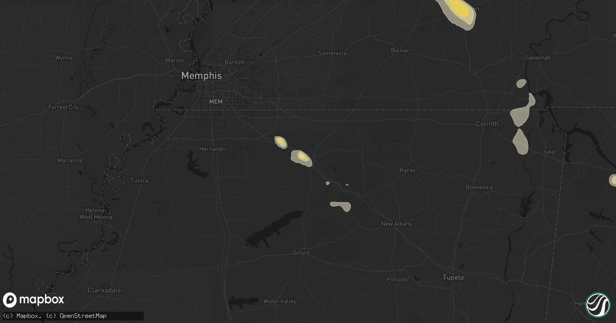 Hail map in Holly Springs, MS on August 26, 2026