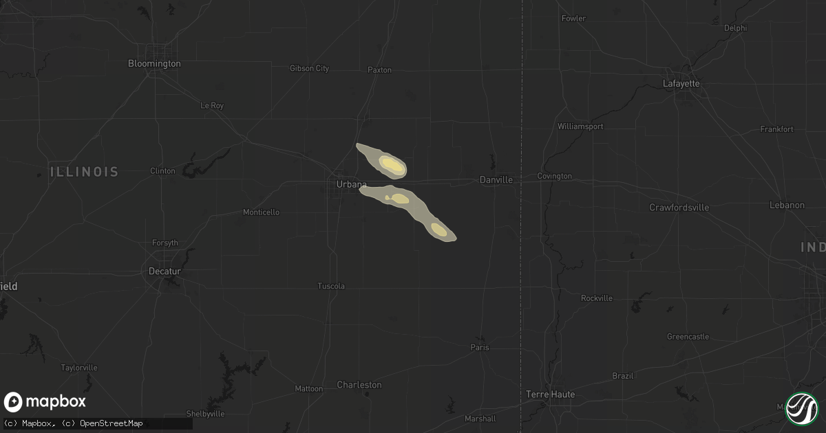 Hail map in Homer, IL on August 26, 2026