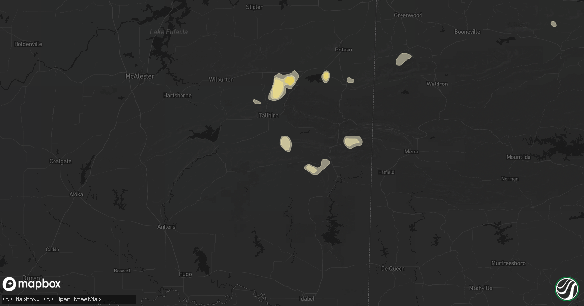 Hail map in Honobia, OK on August 26, 2026