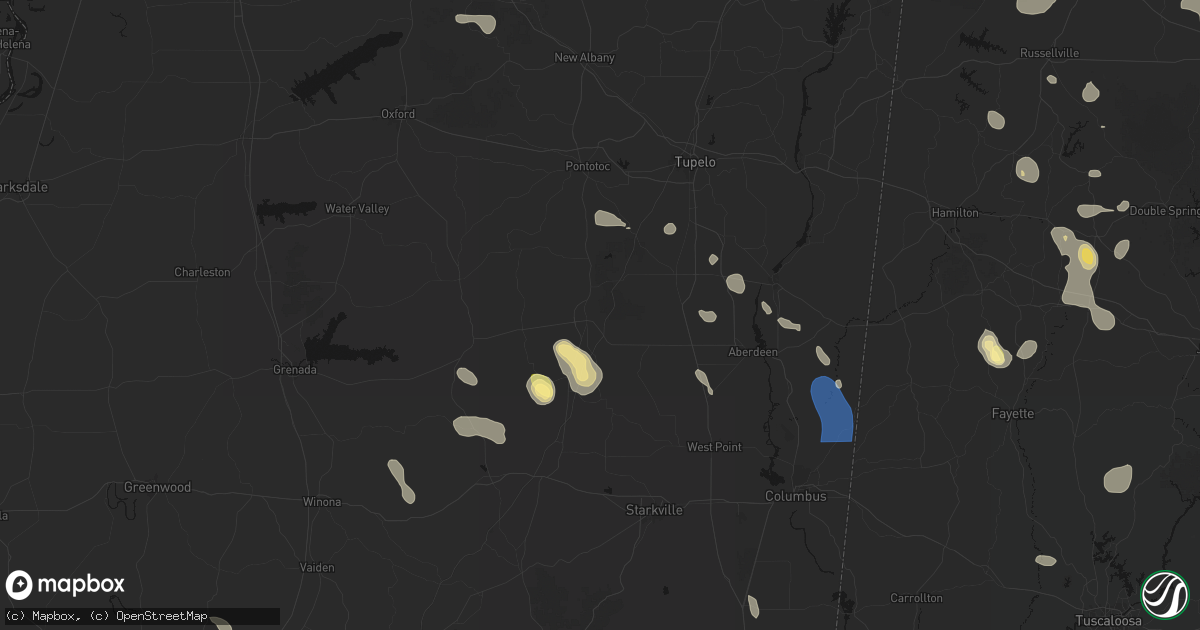 Hail map in Houston, MS on August 26, 2026