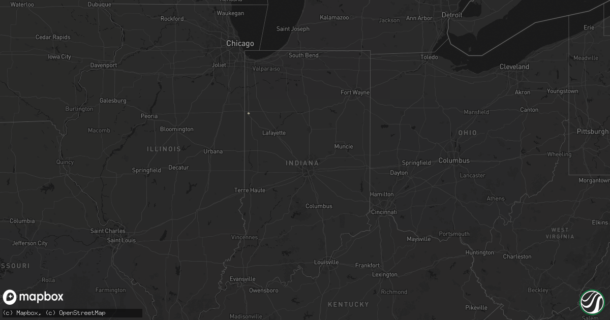 Hail map in Indiana on August 26, 2026