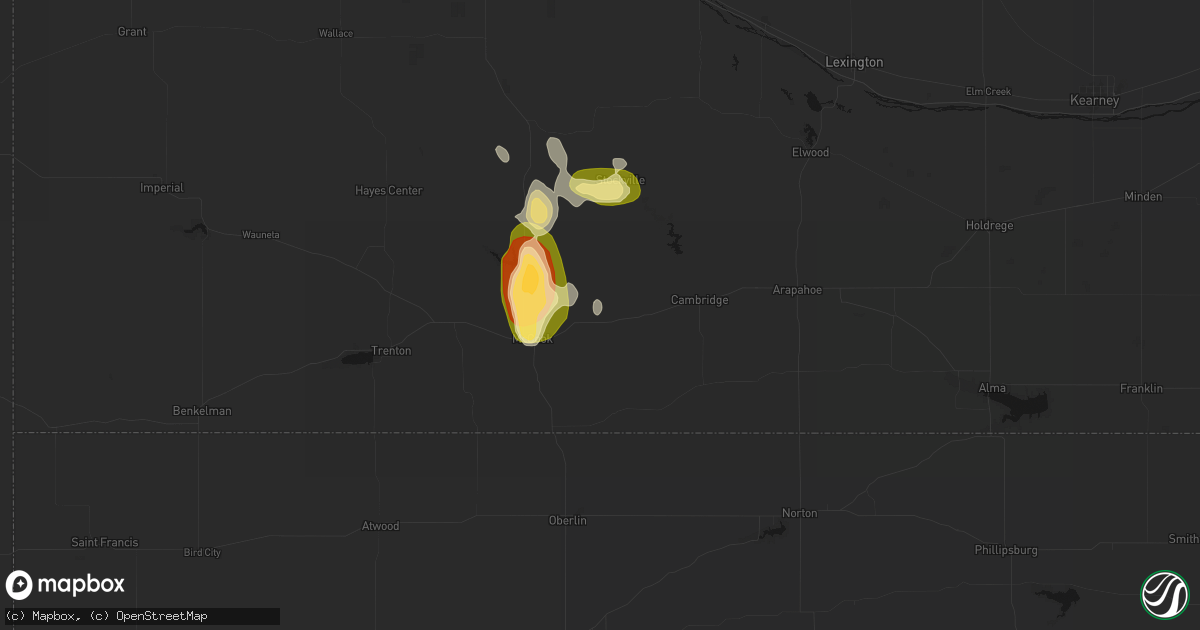 Hail map in Indianola, NE on August 26, 2026