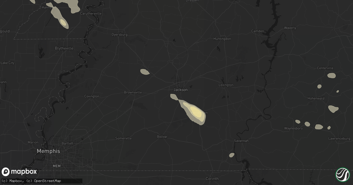 Hail map in Jackson, TN on August 26, 2026