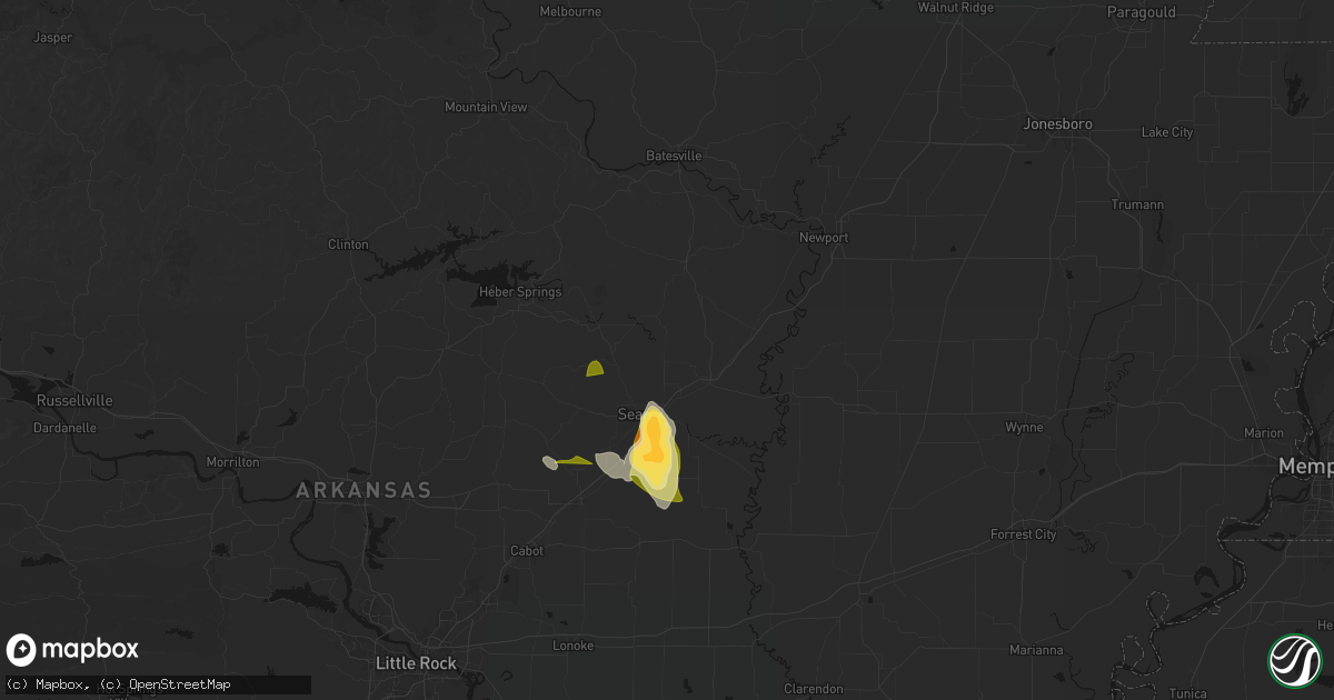 Hail map in Judsonia, AR on August 26, 2026
