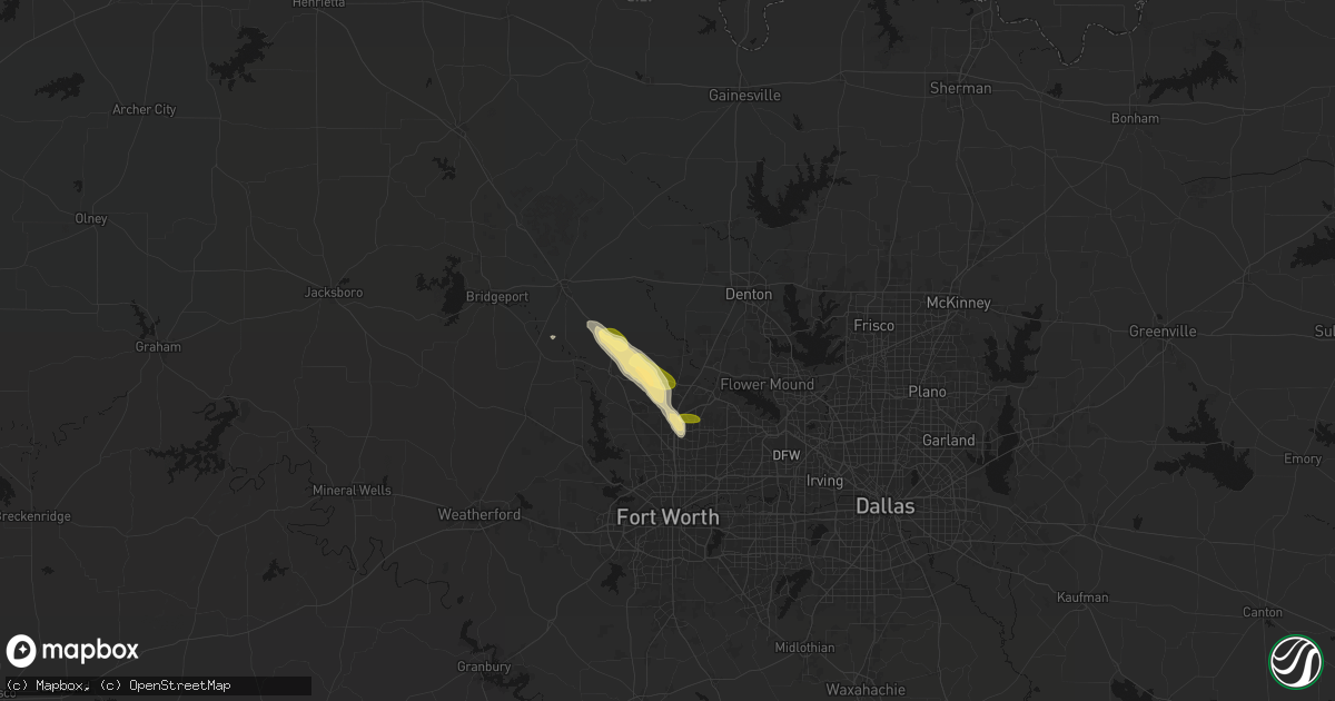 Hail map in Justin, TX on August 26, 2026