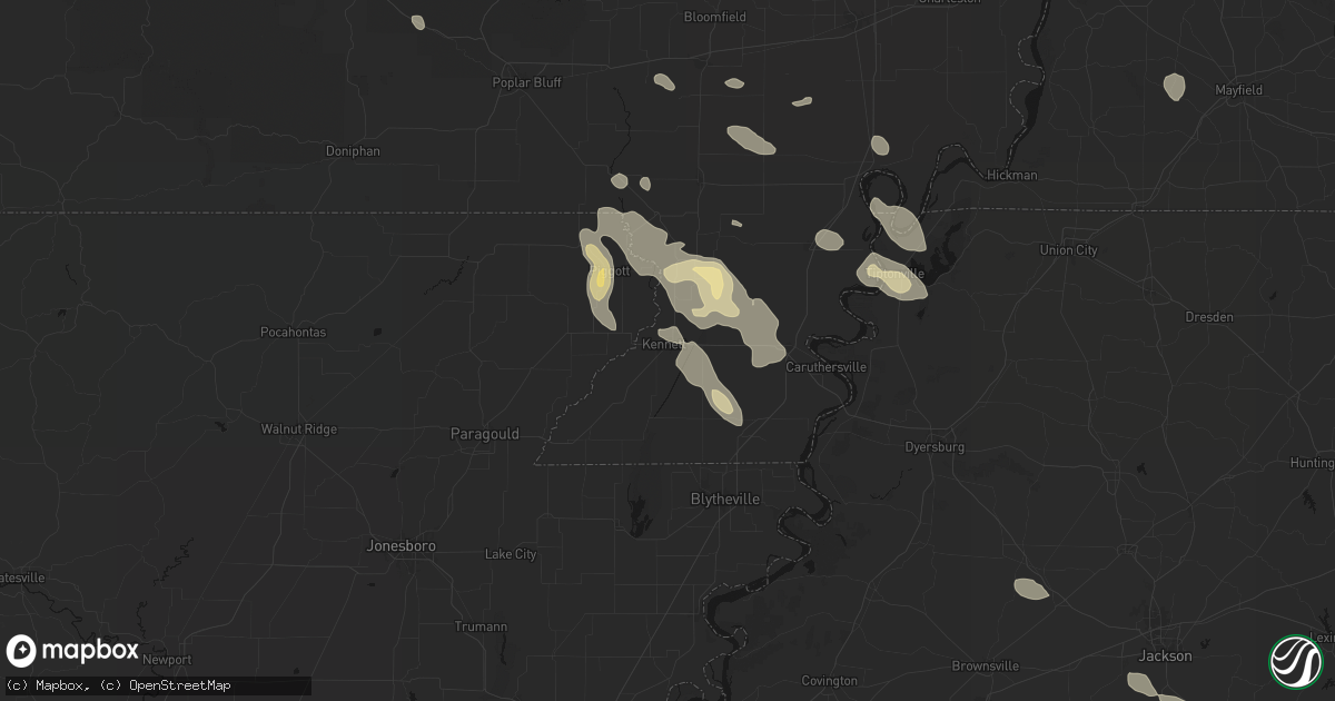 Hail map in Kennett, MO on August 26, 2026