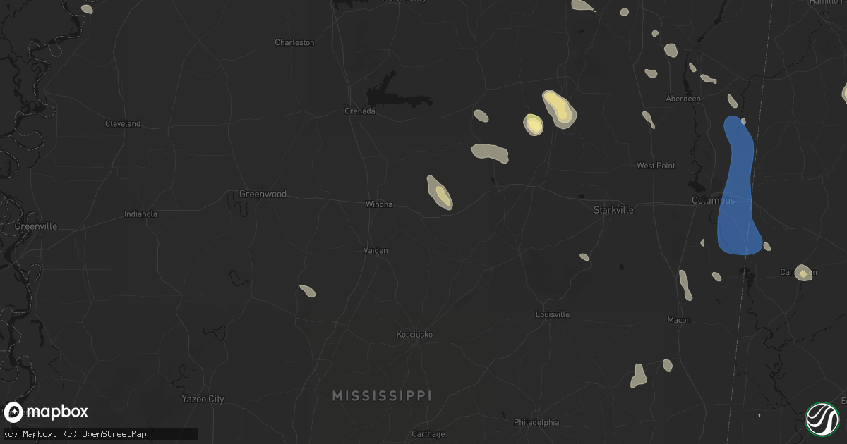 Hail map in Kilmichael, MS on August 26, 2026