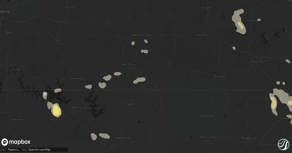 Hail map in Koshkonong, MO on August 26, 2026