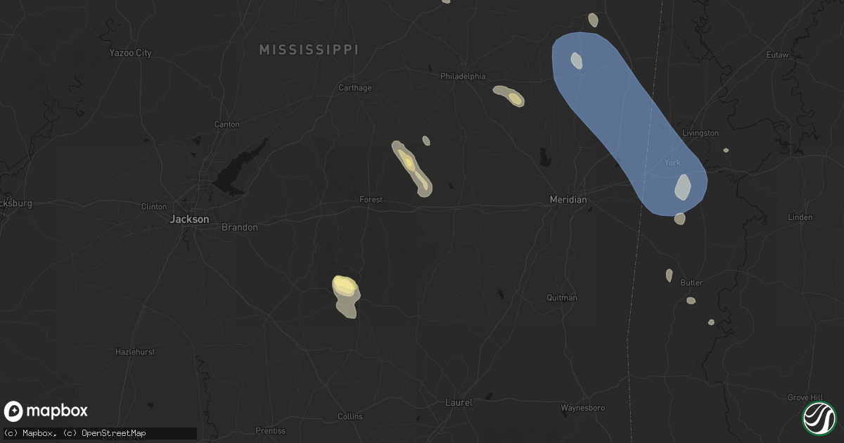 Hail map in Lawrence, MS on August 26, 2026