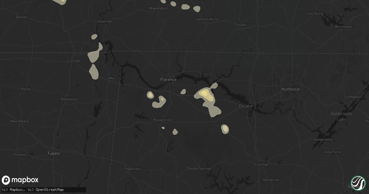 Hail map in Leighton, AL on August 26, 2026