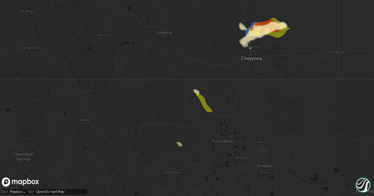Hail map in Livermore, CO on August 26, 2026