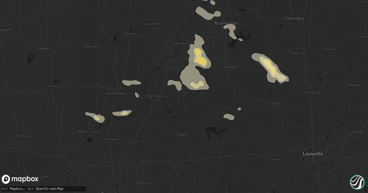 Hail map in Loogootee, IN on August 26, 2026