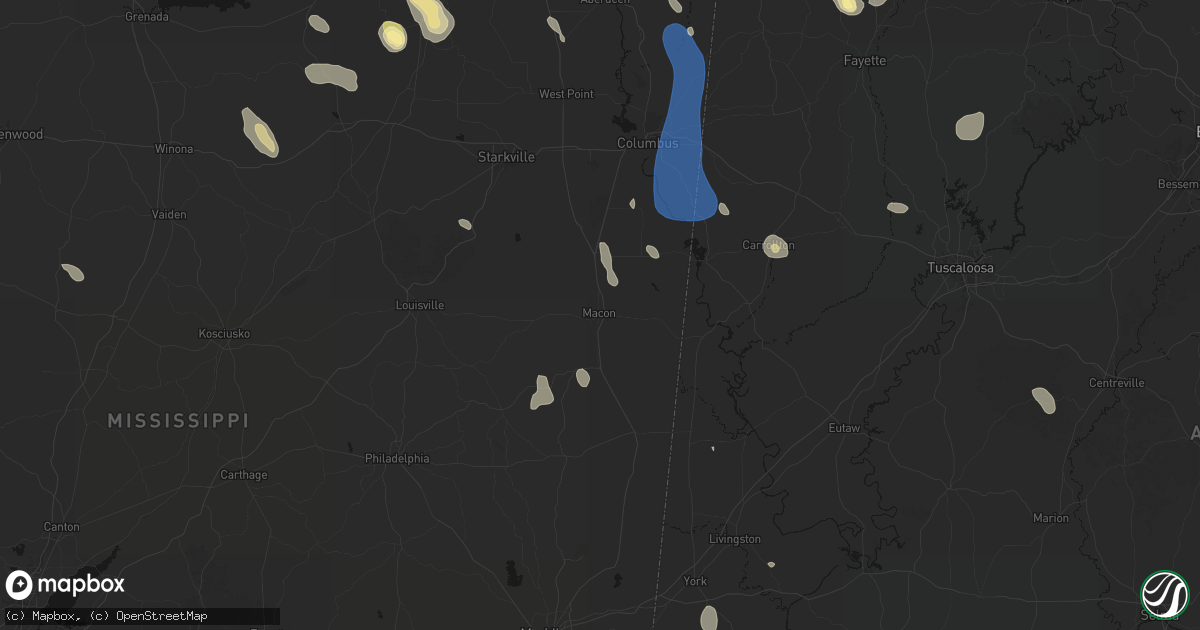 Hail map in Macon, MS on August 26, 2026
