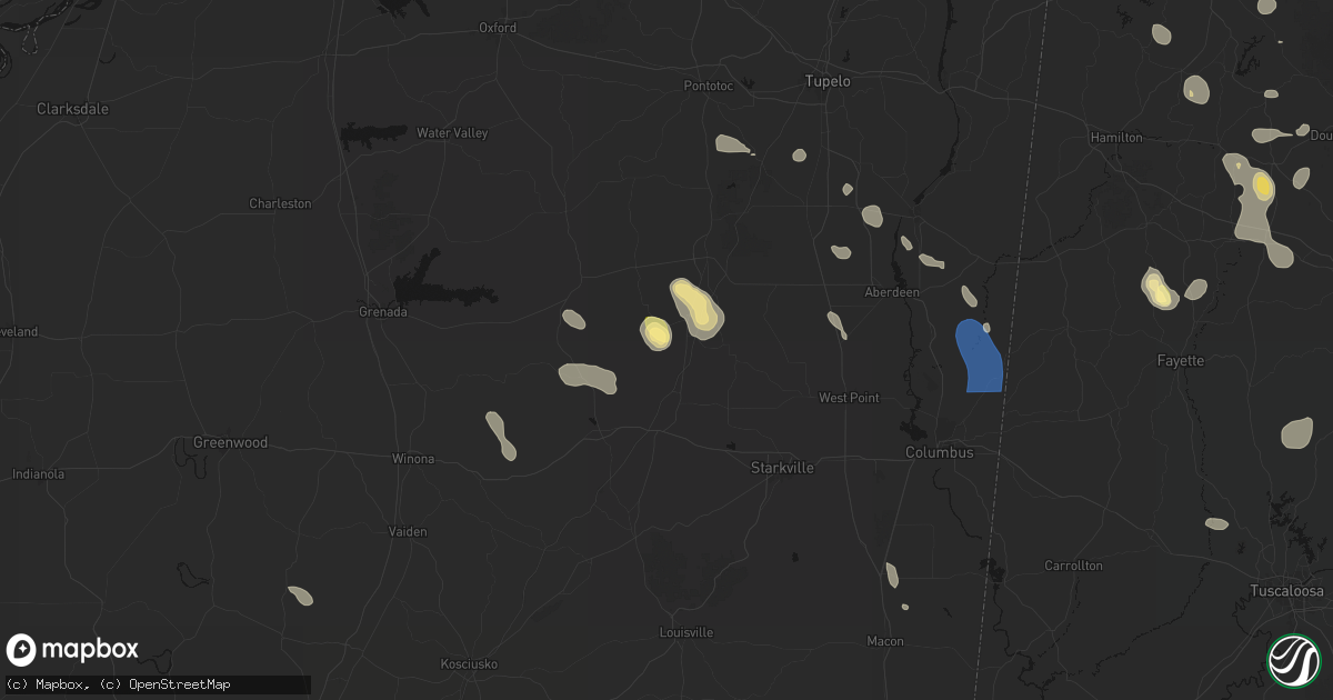 Hail map in Mantee, MS on August 26, 2026